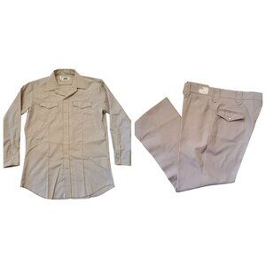Vintage Mesquite Niver Western Wear Tan Khaki 38 Pants Shirt Set 16.5 33